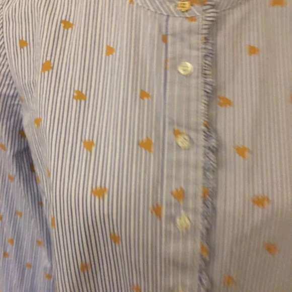 Talbots Ruffle Trim Striped Cotton Top with Heart Print Size S - Picture 4 of 9